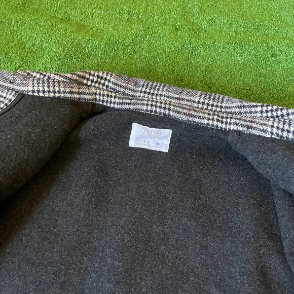 Zara Kids Long Sleeve Pockets Plaid Grey Wool Oversized Shirt Jacket Size 9-10 - Picture 9 of 14